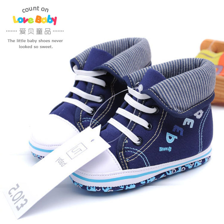 春秋季學步鞋 藍色男童翻邊全棉嬰兒鞋 工廠直銷 符合出口標準工廠,批發,進口,代購