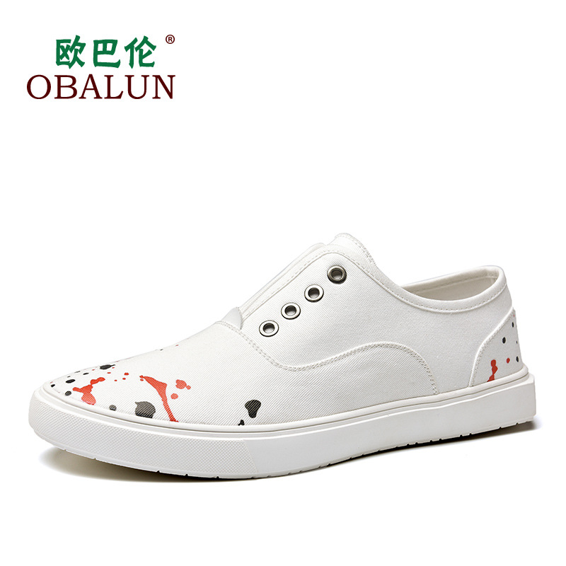 OBALUN/歐巴倫新款休閒帆佈板鞋男套腳軟圓頭運動休閒鞋潮鞋2016批發・進口・工廠・代買・代購
