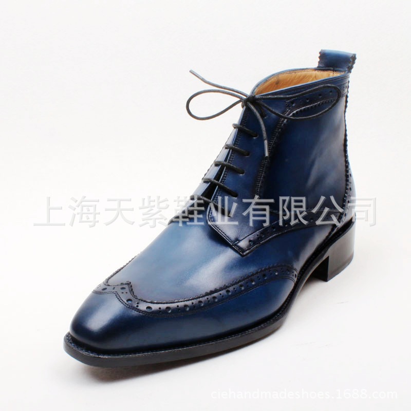 上海其艾手工鞋定製 方頭燕尾固特異暗線手繪皮底商務休閒男皮靴批發・進口・工廠・代買・代購