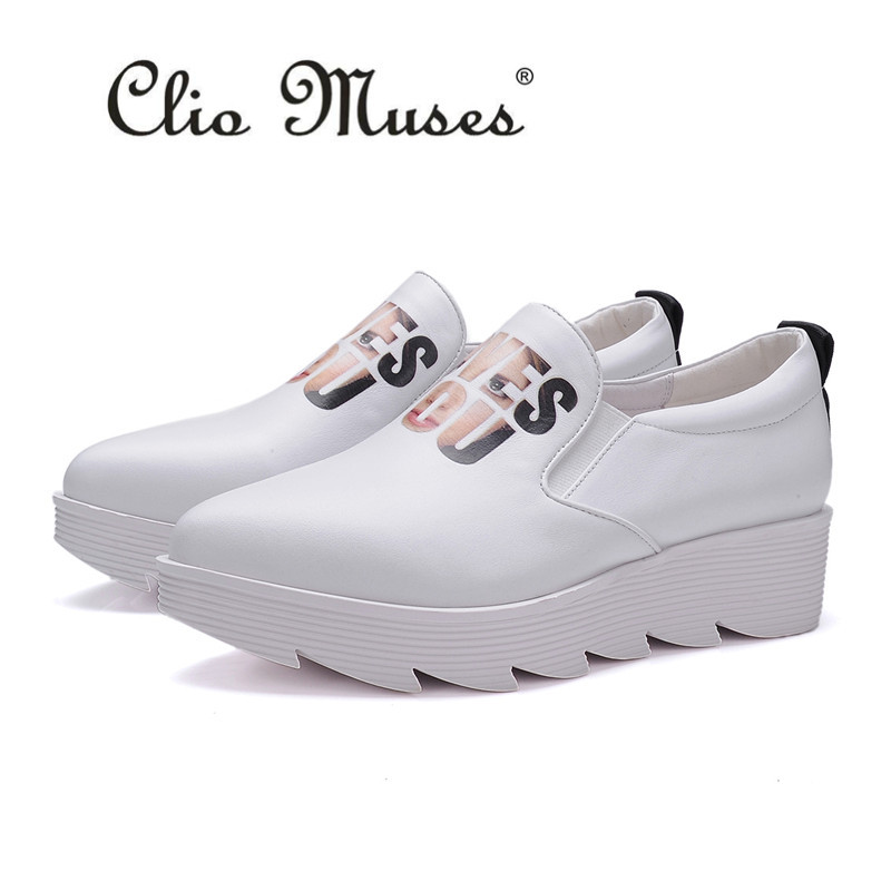 Clio muses韓版休閒新款真皮字母小白鞋厚底防滑增高一腳蹬女單鞋工廠,批發,進口,代購