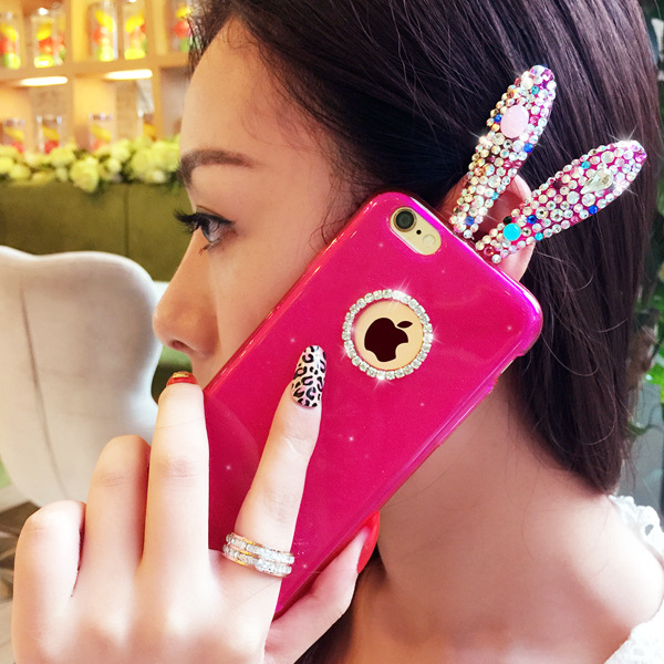 貝迪鉆品iphone6S手機殼蘋果6plus閃粉水鉆兔耳朵手機套一件代發工廠,批發,進口,代購