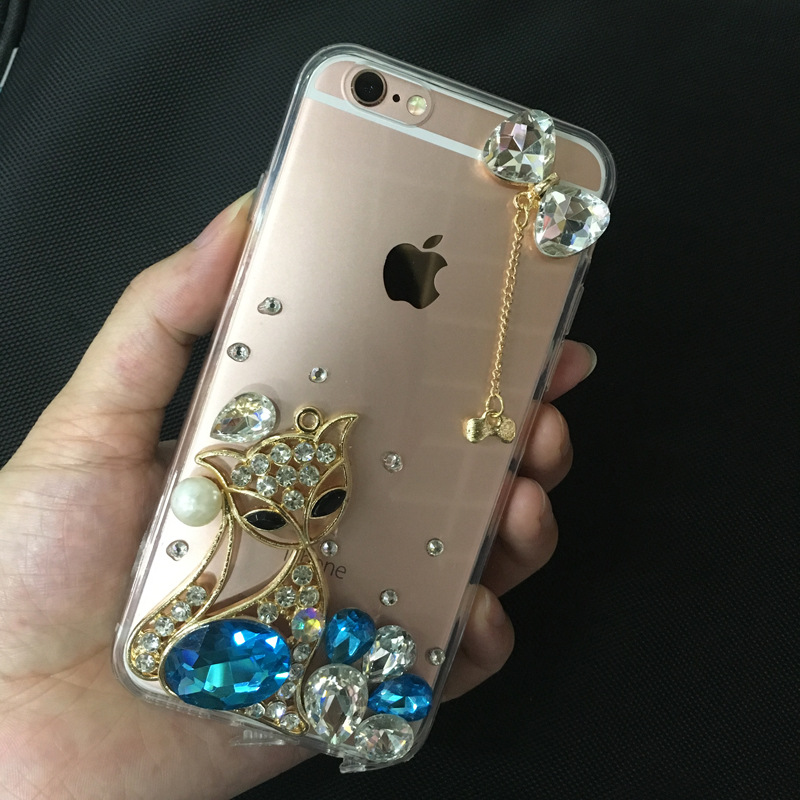 適用iphone6s水鉆狐貍款蘋果6 plus tpu套蝴蝶流蘇手機殼潮女工廠,批發,進口,代購