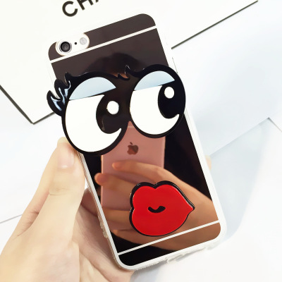 韓國iphone6手機殼大眼睛紅嘴唇蘋果6s軟殼5s鏡麵保護套6plus潮女工廠,批發,進口,代購