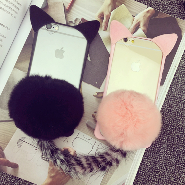 貓耳朵尾巴iphone6手機殼6plus帶掛繩保護套 蘋果6s矽膠掛脖防摔批發・進口・工廠・代買・代購