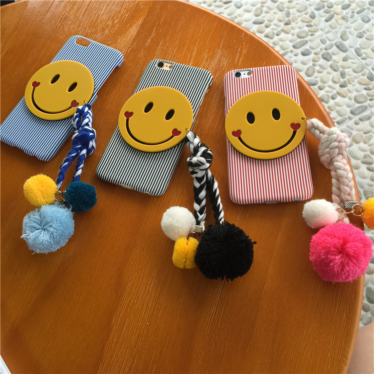 韓國東大門正品代購卡通毛球笑臉iPhone6蘋果6plus流蘇掛件手機殼工廠,批發,進口,代購