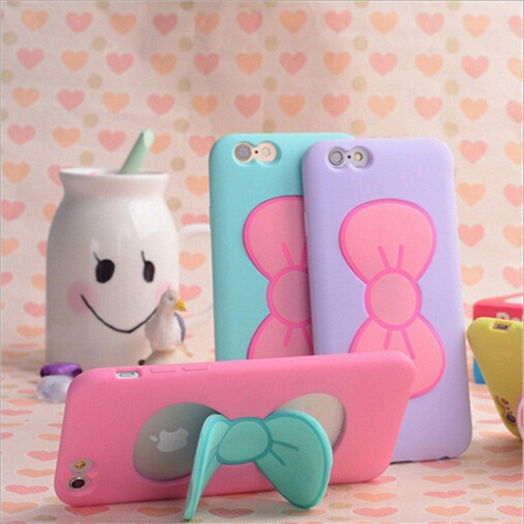 新款iphone6 plus保護套蘋果5s蝴蝶結支架個性日韓潮矽膠手機殼工廠,批發,進口,代購