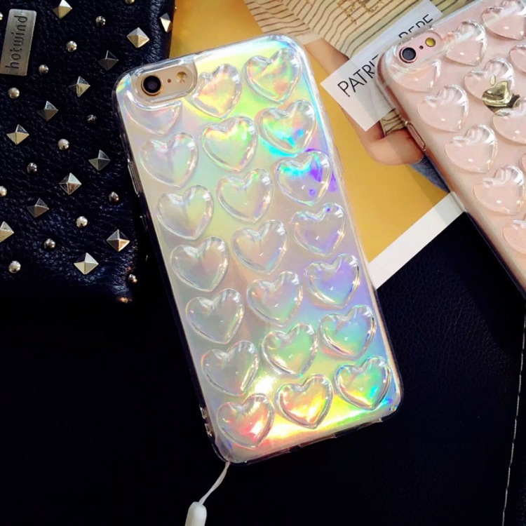 鐳射立體愛心iphone6 plus手機殼透明掛繩子蘋果6s矽膠保護套閃亮工廠,批發,進口,代購