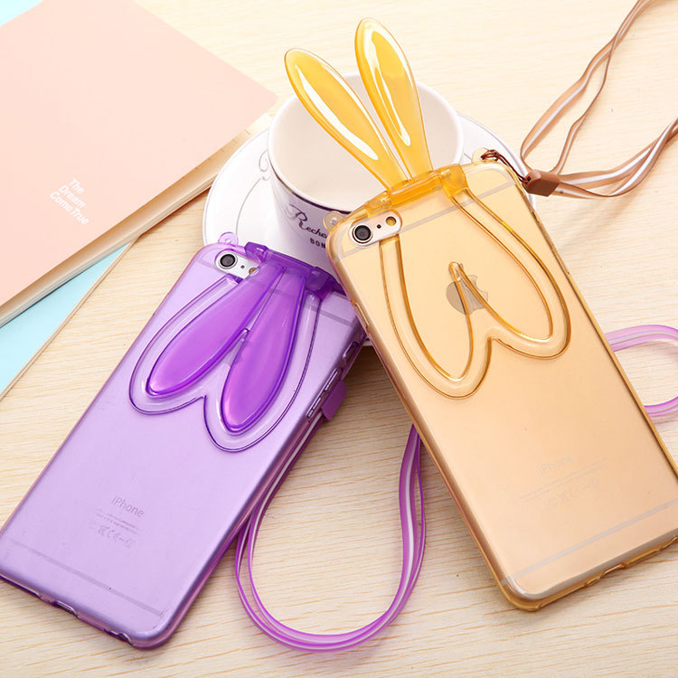 蘋果iphone6splus兔耳朵兔妞支架手機殼 tpu軟殼保護套送掛繩工廠,批發,進口,代購