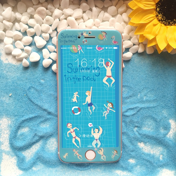 卡通情侶款遊泳圈3D納米鋼化 蘋果iPhone6s玻璃膜6plus手機保護膜工廠,批發,進口,代購