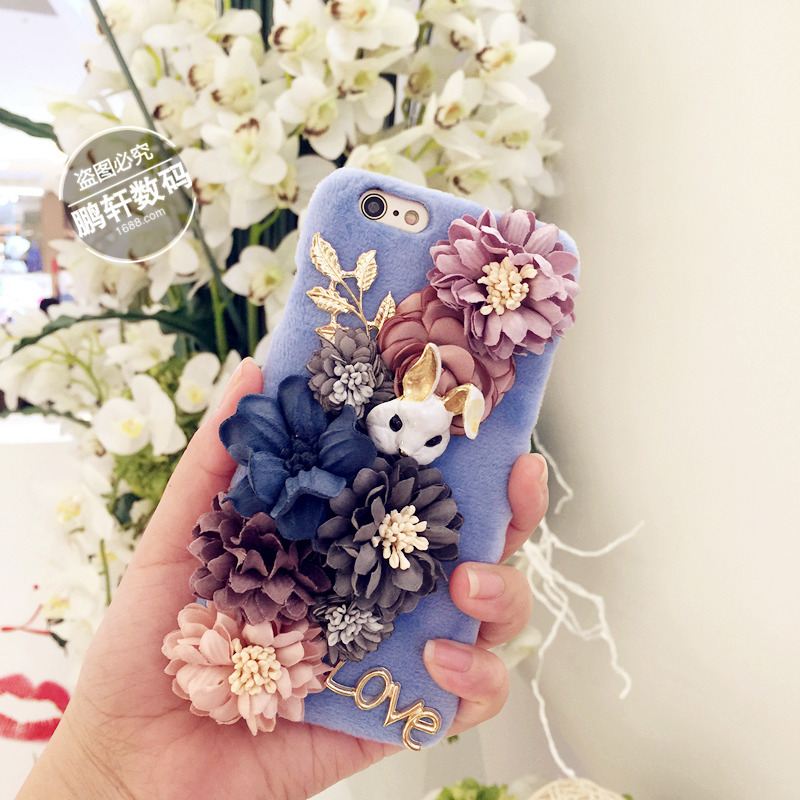韓國花朵兔子iPhone6s手機殼 R9復古立體珍珠花vivoX6定製保護套工廠,批發,進口,代購