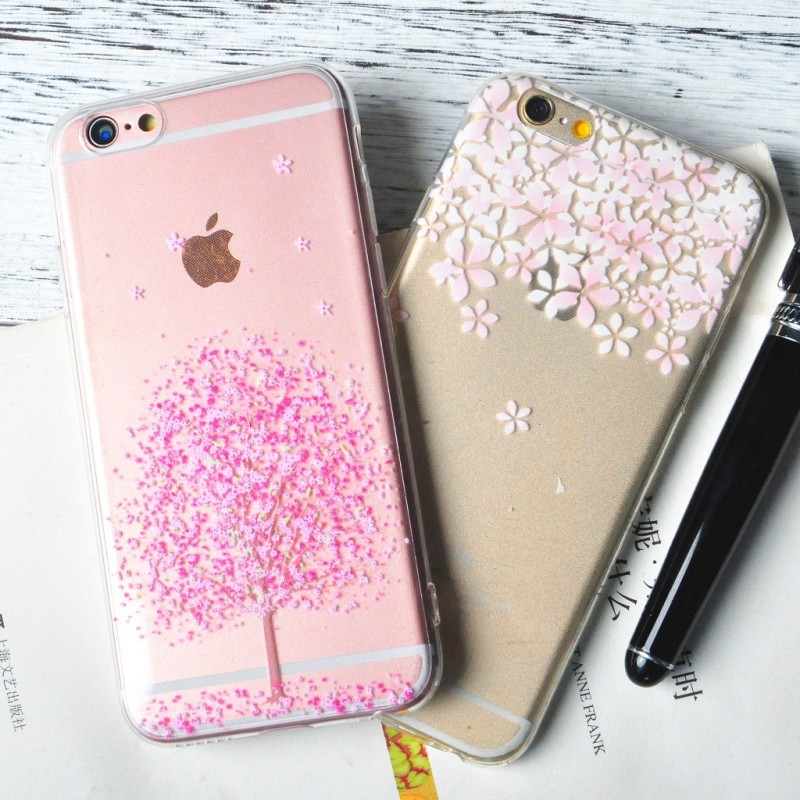 來圖定製 櫻花蘋果保護套 簡約iphone6s超薄TPU彩繪手機殼 現貨工廠,批發,進口,代購