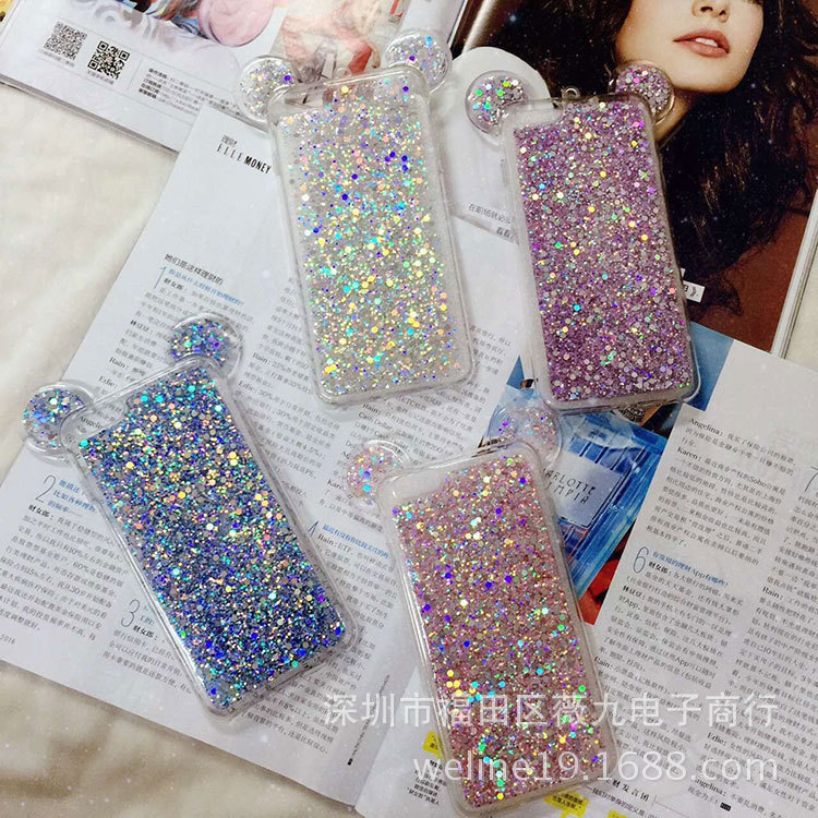 iPhone6s7plus手機殼蘋果配件保護套滴膠閃粉tpu米奇耳朵鐳射亮片批發・進口・工廠・代買・代購