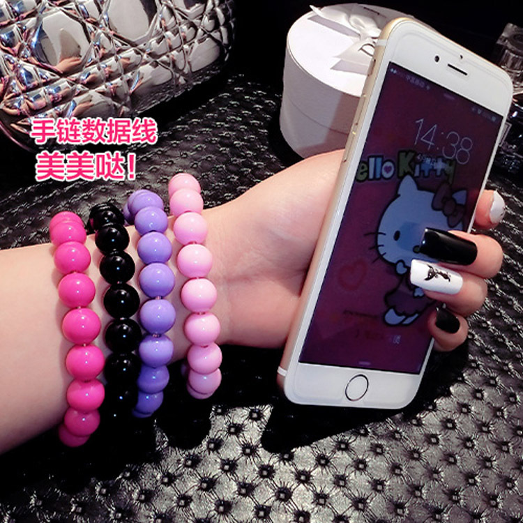新款時尚創意手環數據線手鏈佛珠充電線 安卓蘋果iphone6/5S介面工廠,批發,進口,代購