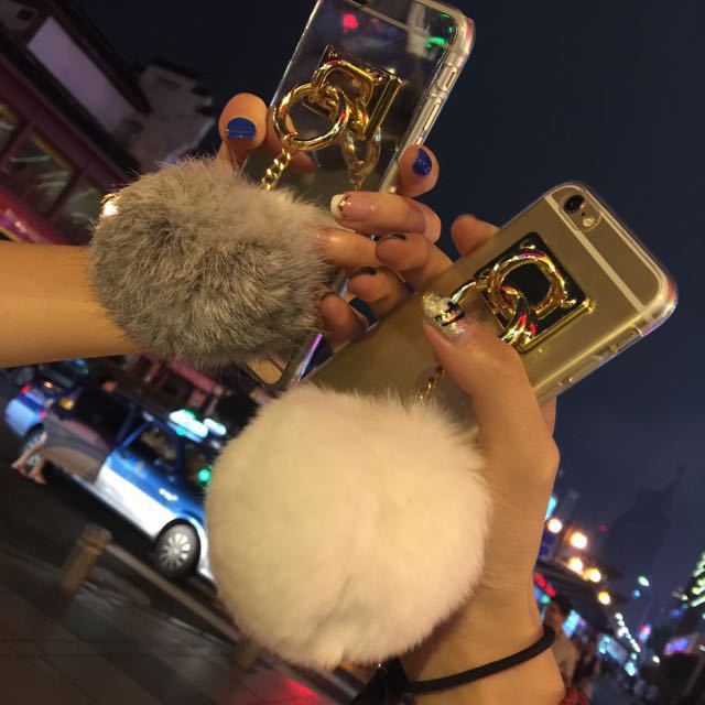 韓版超萌掛件獺兔毛球iphone6蘋果透明鏈條手機殼7plus手機保護套批發・進口・工廠・代買・代購