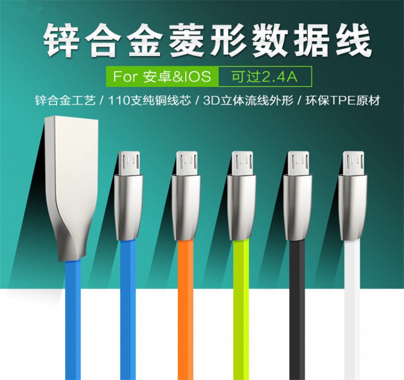 新款適用蘋果iPhone6/6S Plus蘋果手機鋅合金菱形果凍數據線工廠,批發,進口,代購
