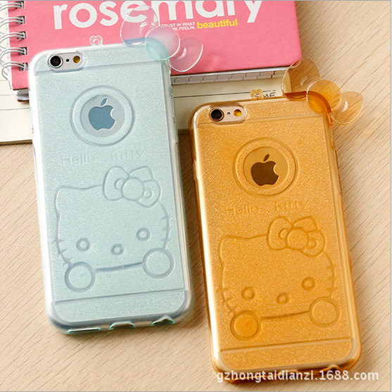 廠傢直銷 閃粉KT貓蝴蝶結手機殼 iphone6 plus TPU手機保護套工廠,批發,進口,代購