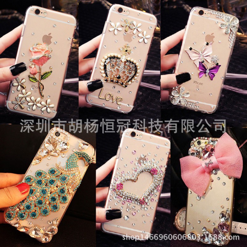 爆款閃鉆蝴蝶孔雀蘋果手機殼iphone6s水鉆透明保護套鑲鉆水晶外殼工廠,批發,進口,代購