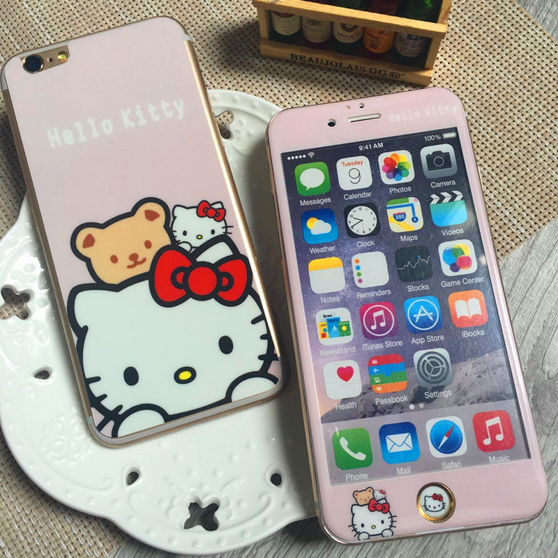 iPhone6 plus鋼化彩膜Kitty全屏3D蘋果6s手機膜卡通5.5防爆貼膜女工廠,批發,進口,代購