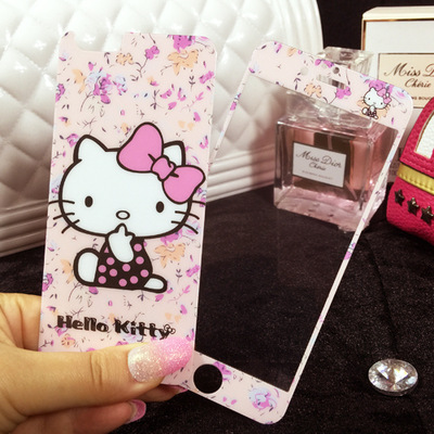蘋果iPhone6plusKT凱蒂貓鋼化玻璃膜Kitty5卡通彩膜5s全屏全覆蓋工廠,批發,進口,代購