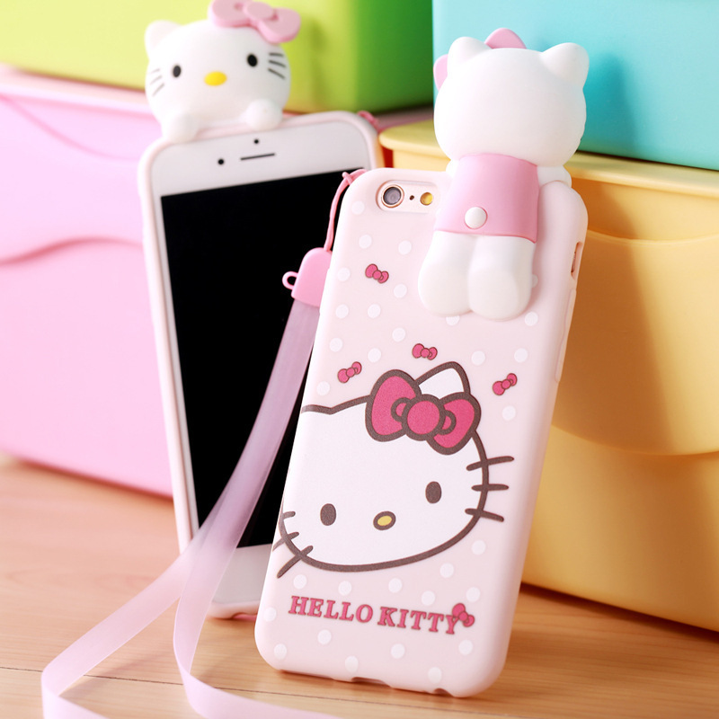 韓國趴趴KT新款帶掛繩手機殼phone6/6s保護套矽膠套6plus潮女款工廠,批發,進口,代購