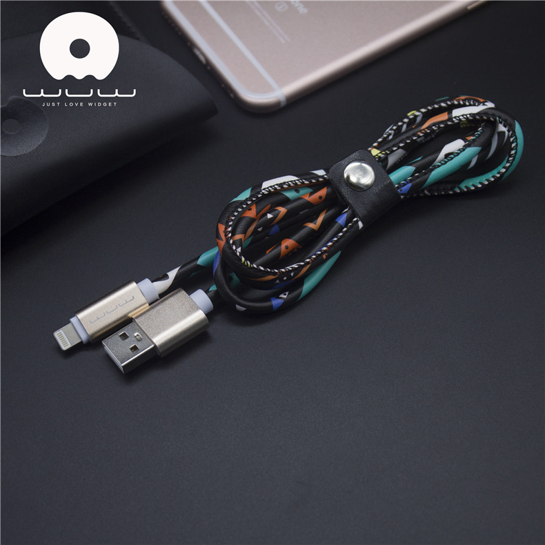 WUW 創意花皮紋皮革迷彩快充足2A蘋果安卓iphone6/7數據線工廠,批發,進口,代購