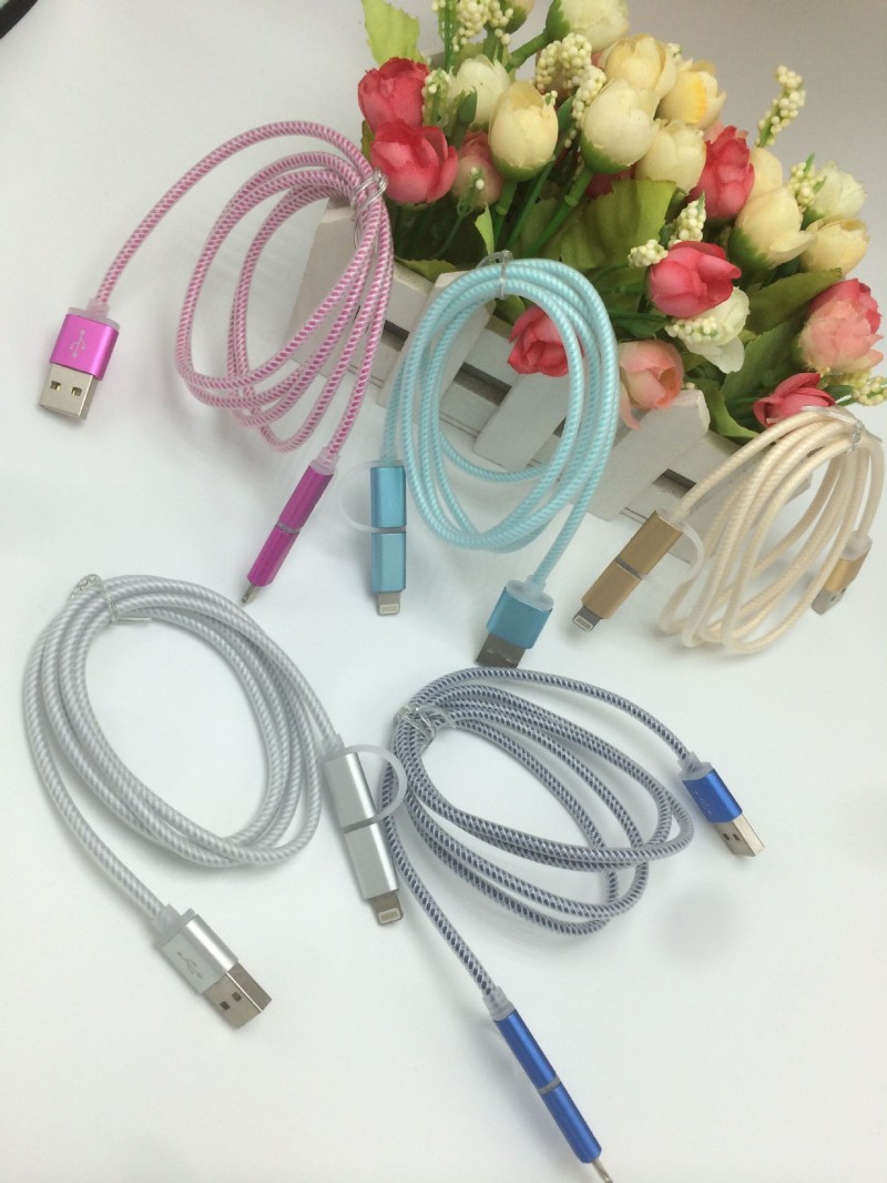新款蘋果5s二合一水晶iphone6手機數據線一拖二安卓發光USB充電線工廠,批發,進口,代購
