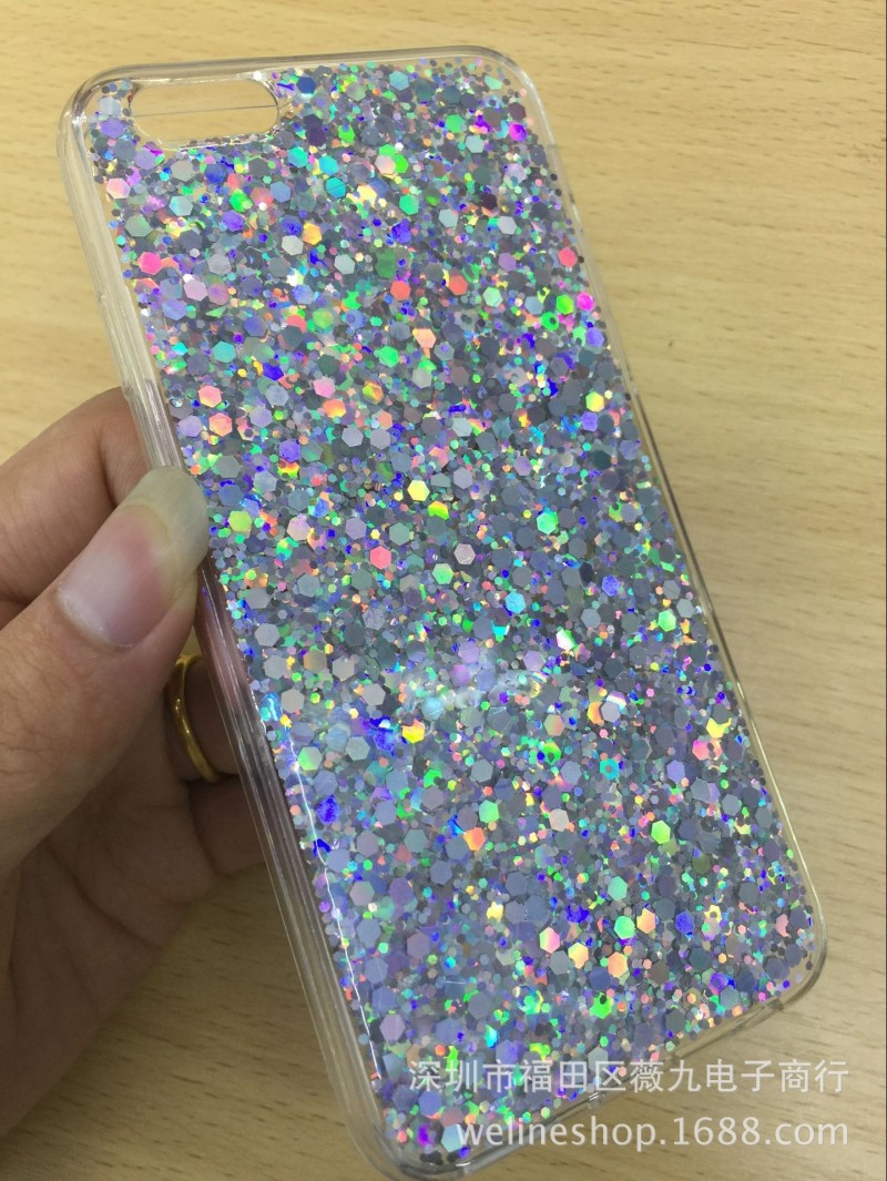 iPhone6s7plus滴膠閃粉手機蘋果全包軟殼保護套鐳射亮片幻彩銀批發・進口・工廠・代買・代購
