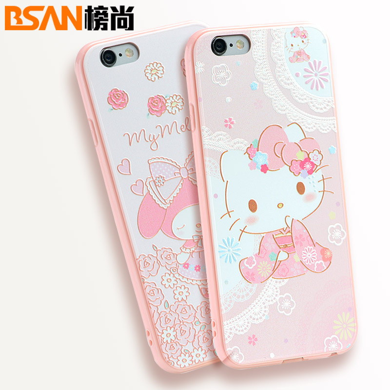 榜尚iphone6手機殼創意防摔蘋果6splus矽膠套卡通粉色kitty軟殼女工廠,批發,進口,代購