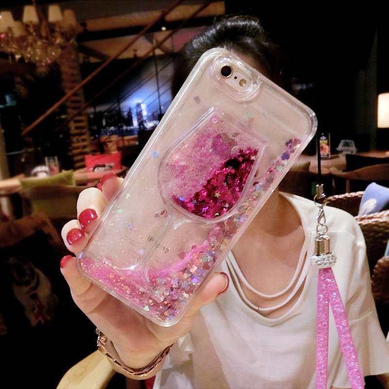 蘋果6plus手機殼帶掛繩女iphone6s炫彩流沙酒杯矽膠保護套6軟殼潮工廠,批發,進口,代購