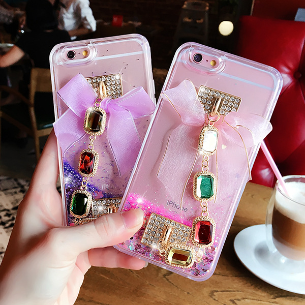 新款蘋果6plus鑲鉆手機殼掛繩iPhone6S矽膠軟邊全包6s液體流沙女工廠,批發,進口,代購