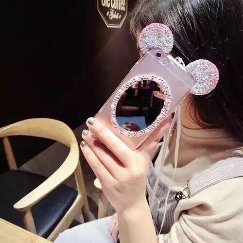 蘋果6手機殼鏡子鑲鉆iphone6splus貼鉆手機保護套手機殼潮掛繩女工廠,批發,進口,代購