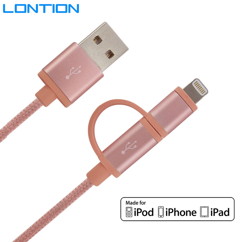 MFI認證 Iphone6/6s 蘋果安卓二合一 鋁合金編織數據線 廠傢工廠,批發,進口,代購