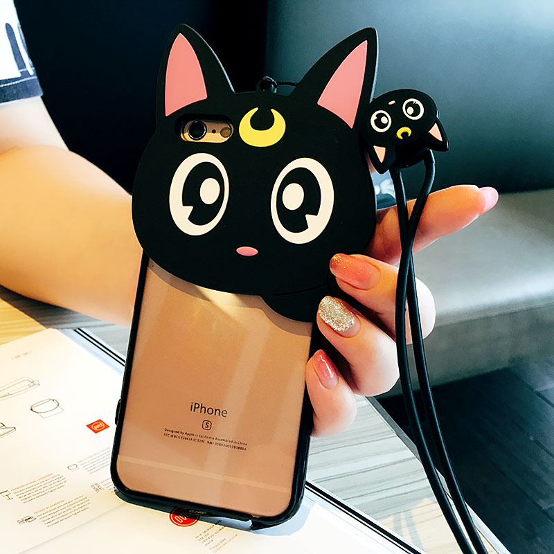 可愛露娜貓咪蘋果6s手機殼iPhone6/plus保護套美少女5se軟膠掛繩工廠,批發,進口,代購