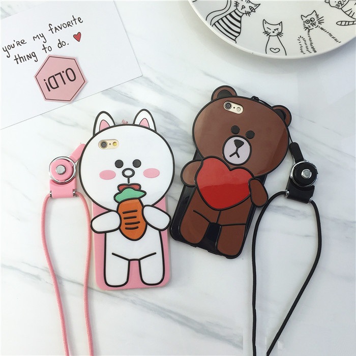 韓國可愛卡通小熊兔子iPhone6手機殼蘋果6s plus掛脖繩子保護套女工廠,批發,進口,代購