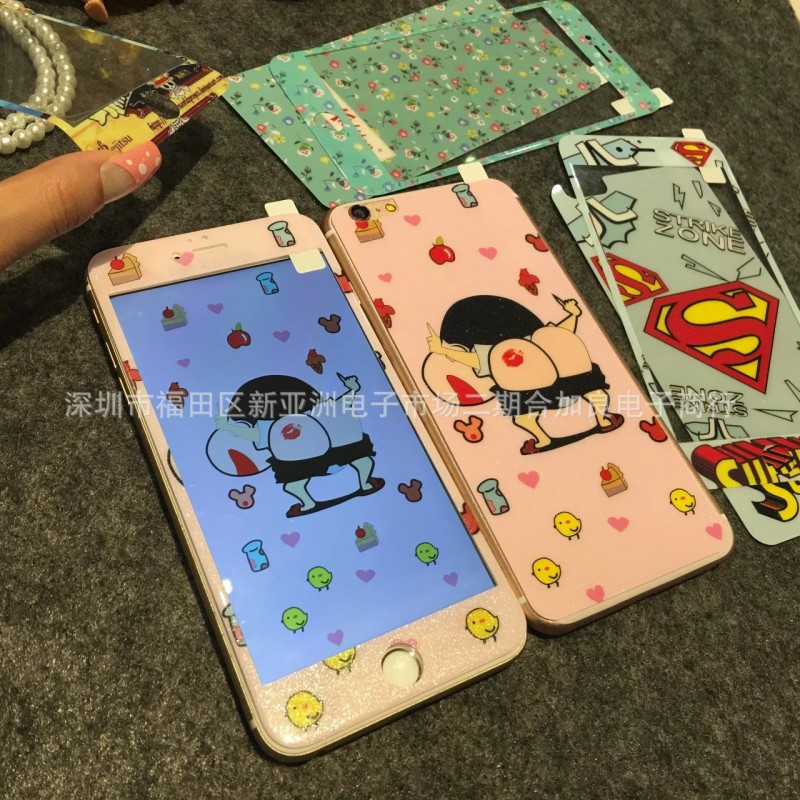 iphone6卡通鋼化玻璃膜 全屏碳纖維軟邊蘋果6碎花前後貼膜保護膜工廠,批發,進口,代購