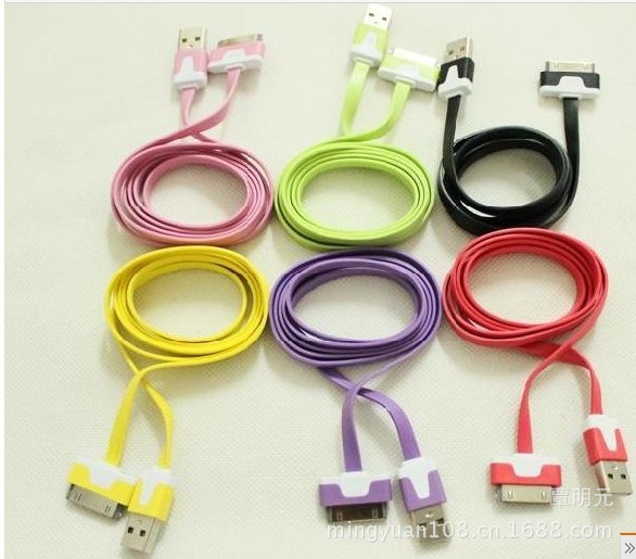 批發  USB 6芯線雙色小麵條熱款手機數據線批發・進口・工廠・代買・代購
