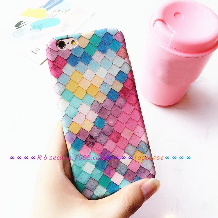 清新彩色美人魚鱗iphone6s手機殼 6Plus創意磨砂格子全包硬潮女批發・進口・工廠・代買・代購