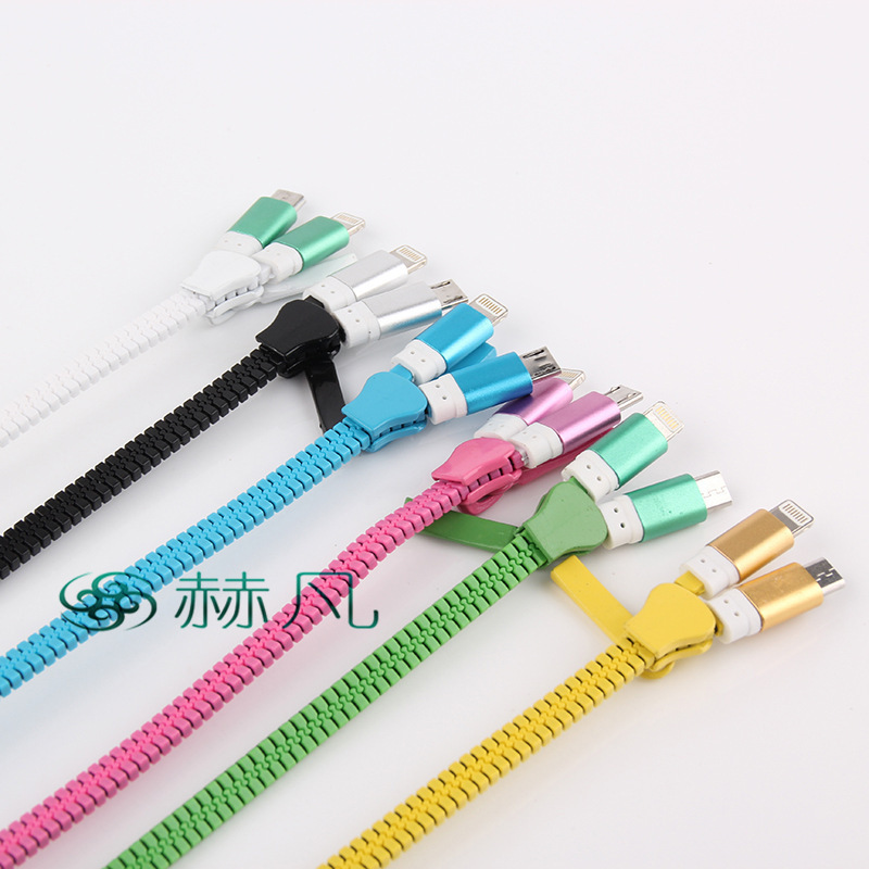 創意拉鏈充電線 I6 V8數據線一拖二 數據線 多功能 二合一批發・進口・工廠・代買・代購