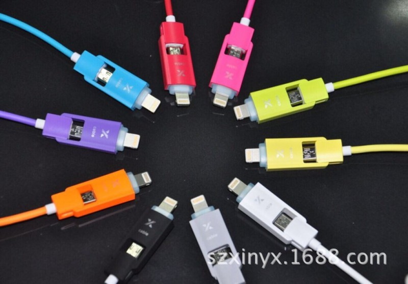 iphone5/6數據線 安卓雙用二合一發光數據線 V8蘋果智能數據線工廠,批發,進口,代購
