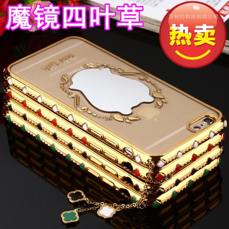 新款蘋果6手機殼蘋果iphone6plus保護套電鍍tpu魔鏡四葉草矽膠套批發・進口・工廠・代買・代購