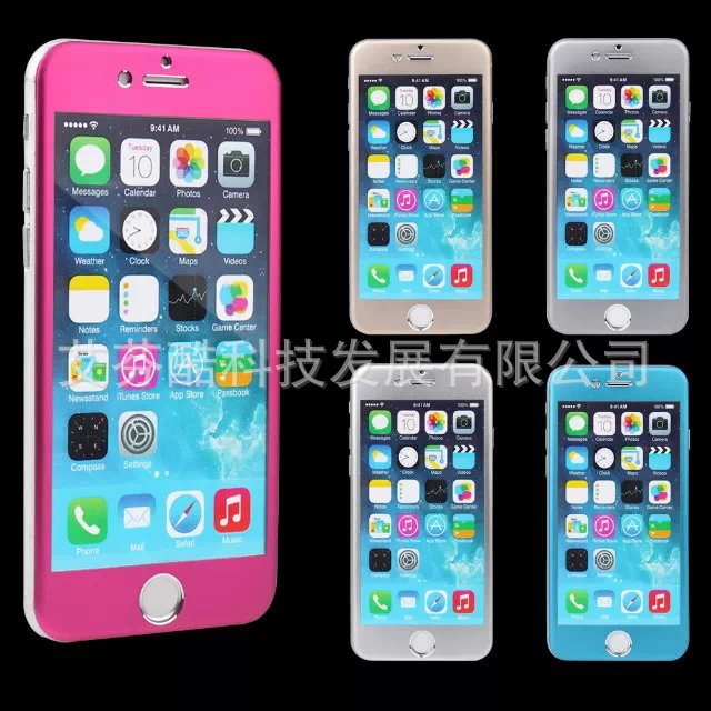 蘋果6彩色鋁合金鋼化膜4.7 iPhone6 plus全屏覆蓋玻璃膜金屬膜5.5批發・進口・工廠・代買・代購