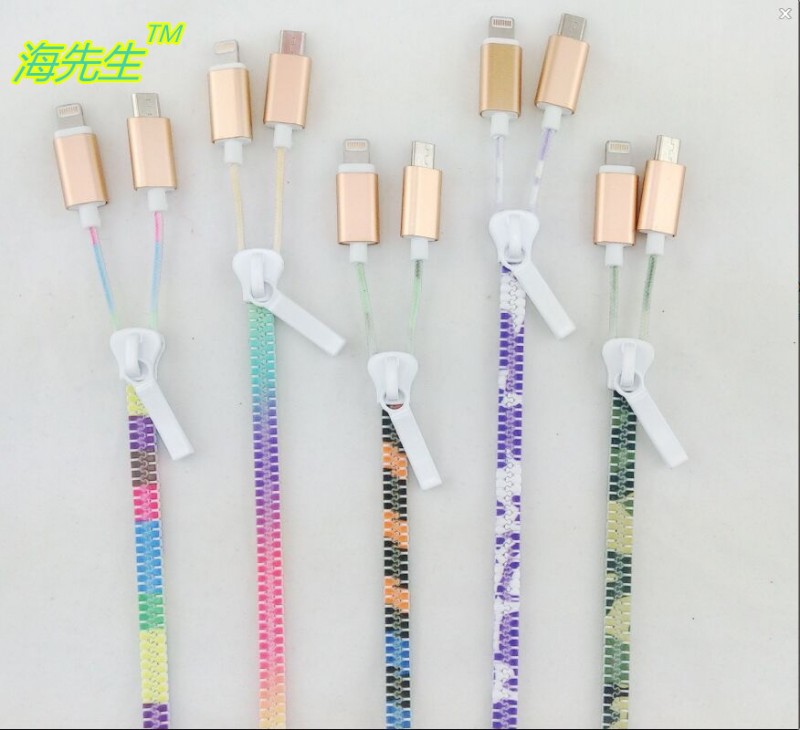 工廠批發 個性拉鏈一拖二數據線 iphone5/三星 MCIRO USB充電線批發・進口・工廠・代買・代購