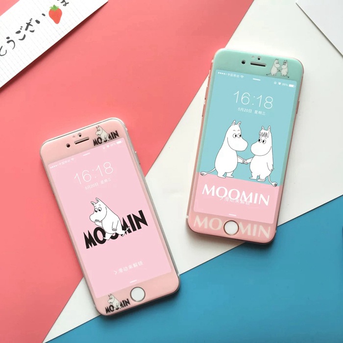 粉色卡通姆明全屏3D弧麵iPhone7 plus鋼化玻璃膜 蘋果6s手機貼膜工廠,批發,進口,代購