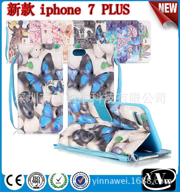IPHONE7 PLUS彩繪皮套 骷髏頭彩繪插卡帶支架掛繩手機保護套J0602工廠,批發,進口,代購
