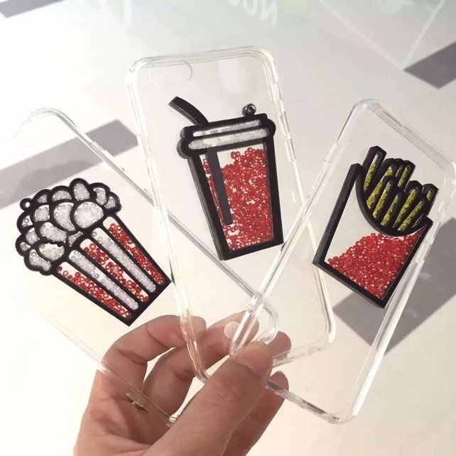 韓國流動珠子薯條飲料6s手機殼透明爆米花iPhone7plus矽膠軟殼批發・進口・工廠・代買・代購