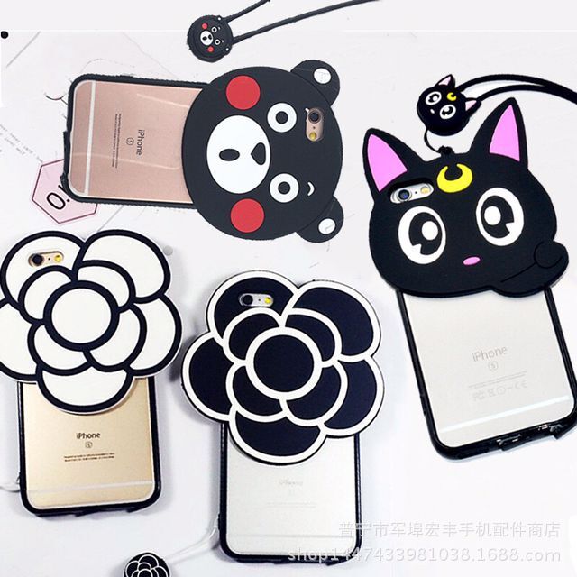 iPhone7s plus露娜貓手機殼 蘋果5山茶花掛繩小熊軟邊全包保護殼工廠,批發,進口,代購