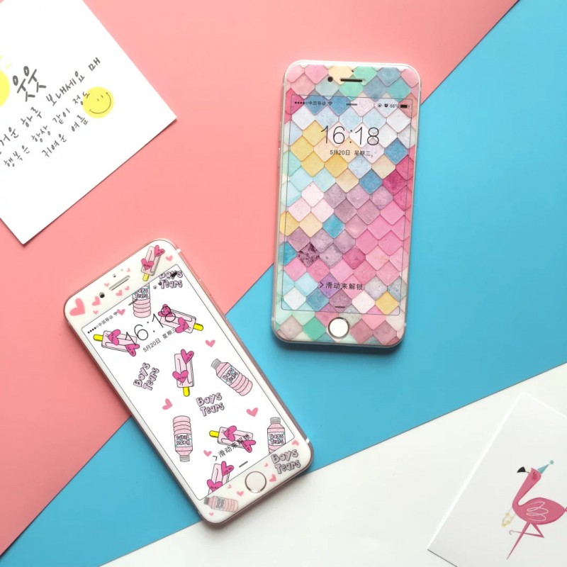 蘋果7plus3D 粉色飲料瓶 魚鱗iPhone6splus鋼化玻璃膜 手機防爆膜批發・進口・工廠・代買・代購