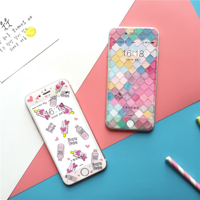 冰棍全屏3DiPhone7 plus鋼化玻璃卡通 6s手機膜防爆貼膜工廠,批發,進口,代購