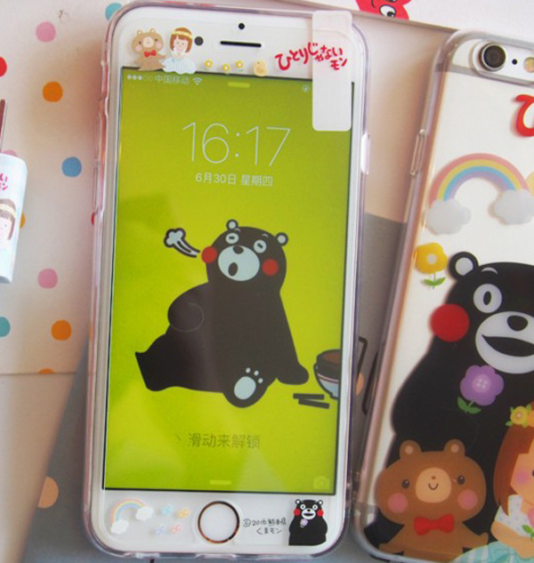 原創日本Kumamon熊本熊iphone6s鋼化膜浮雕蘋果7彩繪6splus前膜工廠,批發,進口,代購