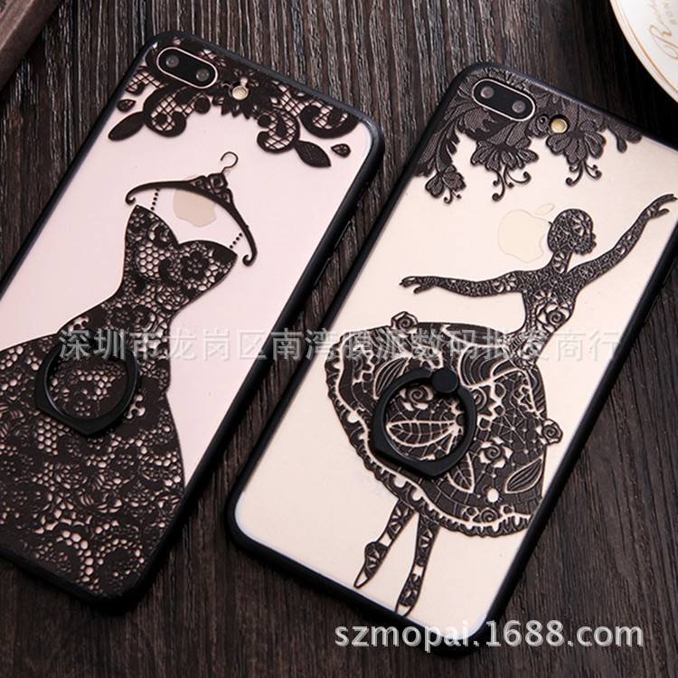 婚紗裙指環支架iPhone7手機殼掛繩 蘋果7plus軟邊蕾絲浮雕手機套工廠,批發,進口,代購